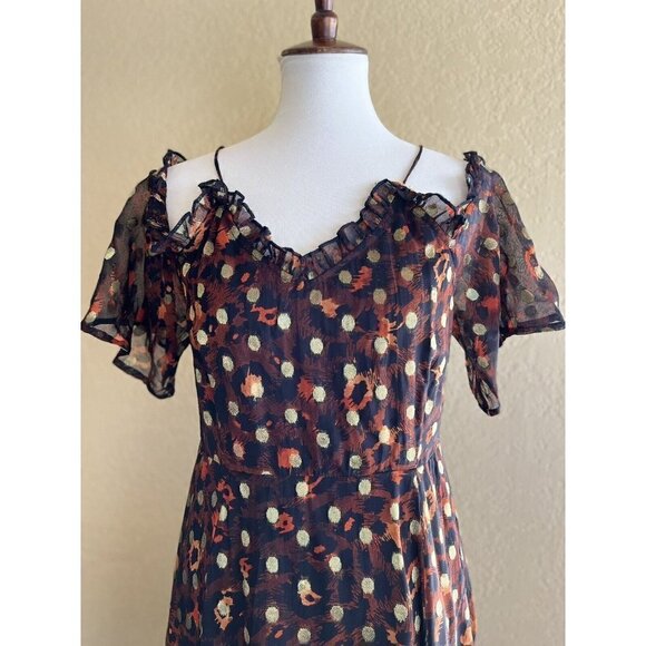 Topshop Womens Leopard Spot Cut Out Off The Shoulder Midi Dress Size 6 US $100 - Picture 11 of 11